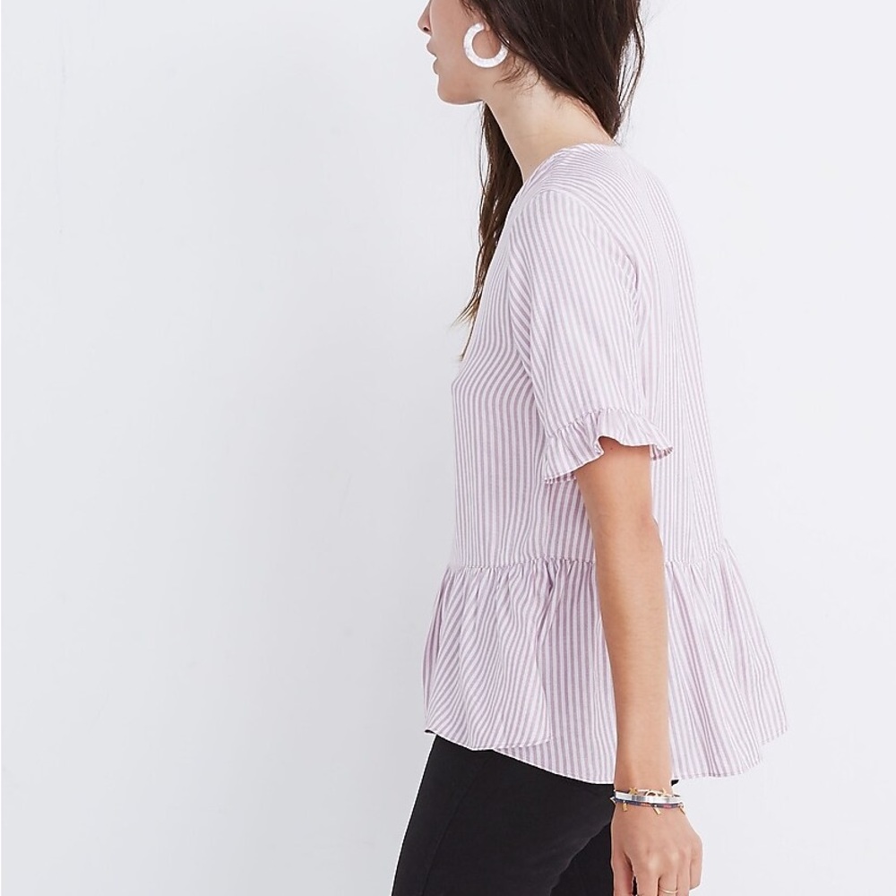 (A53) Madewell Studio Ruffle Hem Lavender Stripe Top Women's, Size Medium - Picture 4 of 11